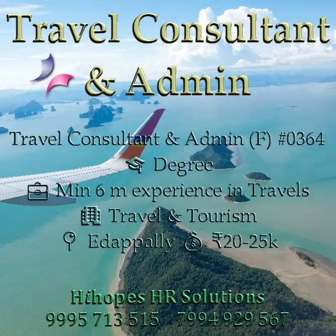 Image from Cochin Jobs: 🟢 Travel Consultant & Admin (F) <a class="text-blue-500 hover:underli...
