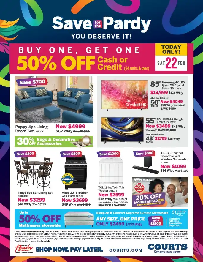 Image from Courts Trinidad and Tobago: 🔥 SAVE FOR THE PARDY! 🔥 📢 TODAY ONLY – SATURDAY, FEB 22! 📢 💥 BUY...