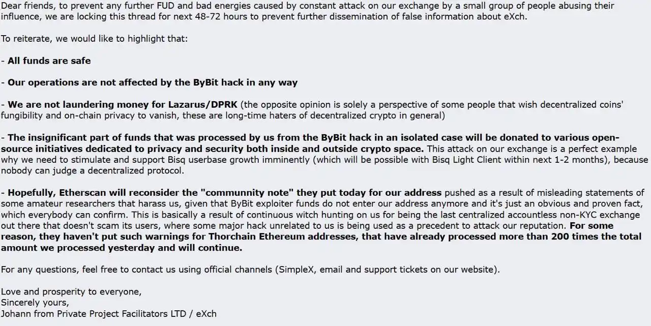 Image from Crypto Crown: 🚨 TODAY: Crypto exchange eXch has denied laundering money for North K...