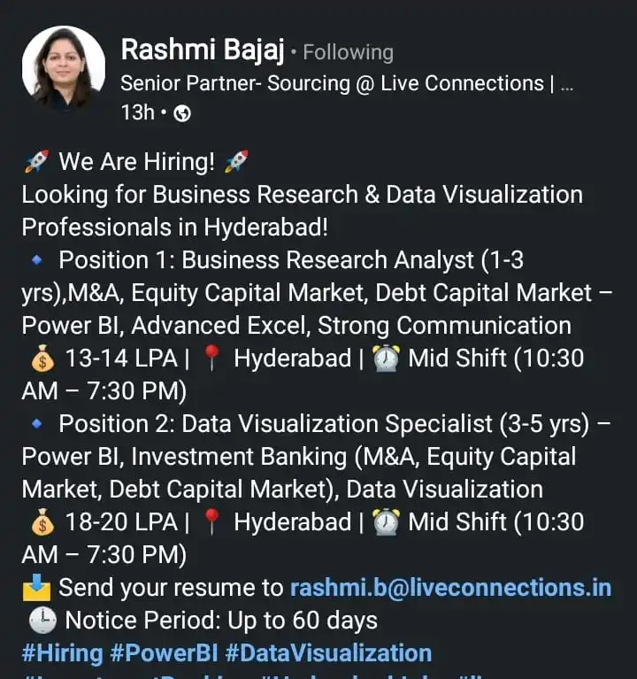 Image from Data Commence ✅: Hiring for power bi developer at Hyderabad https://www.linkedin.com/p...