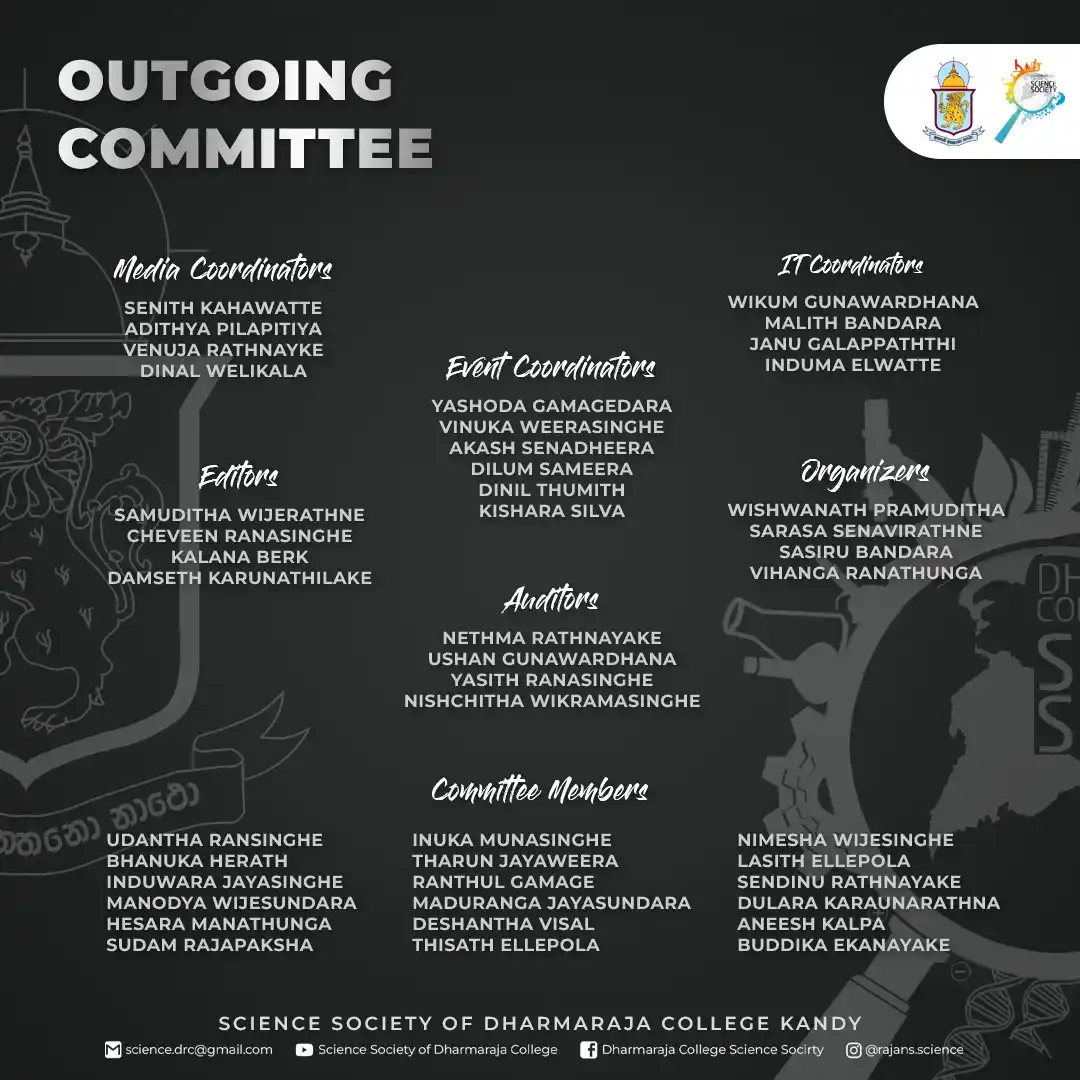 Image from Dharmaraja College: Thank You to Our Outgoing Committee! As we welcome a new chapter, we...