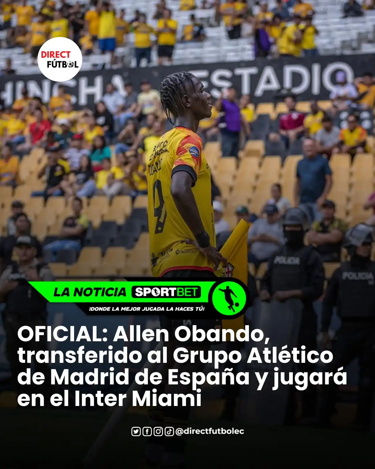 Image from DIRECT FÚTBOL: 🚨 OFICIAL‼️ ALLEN OBANDO🟡🇪🇨⚽️, transferido al Grupo Atlético de Ma...