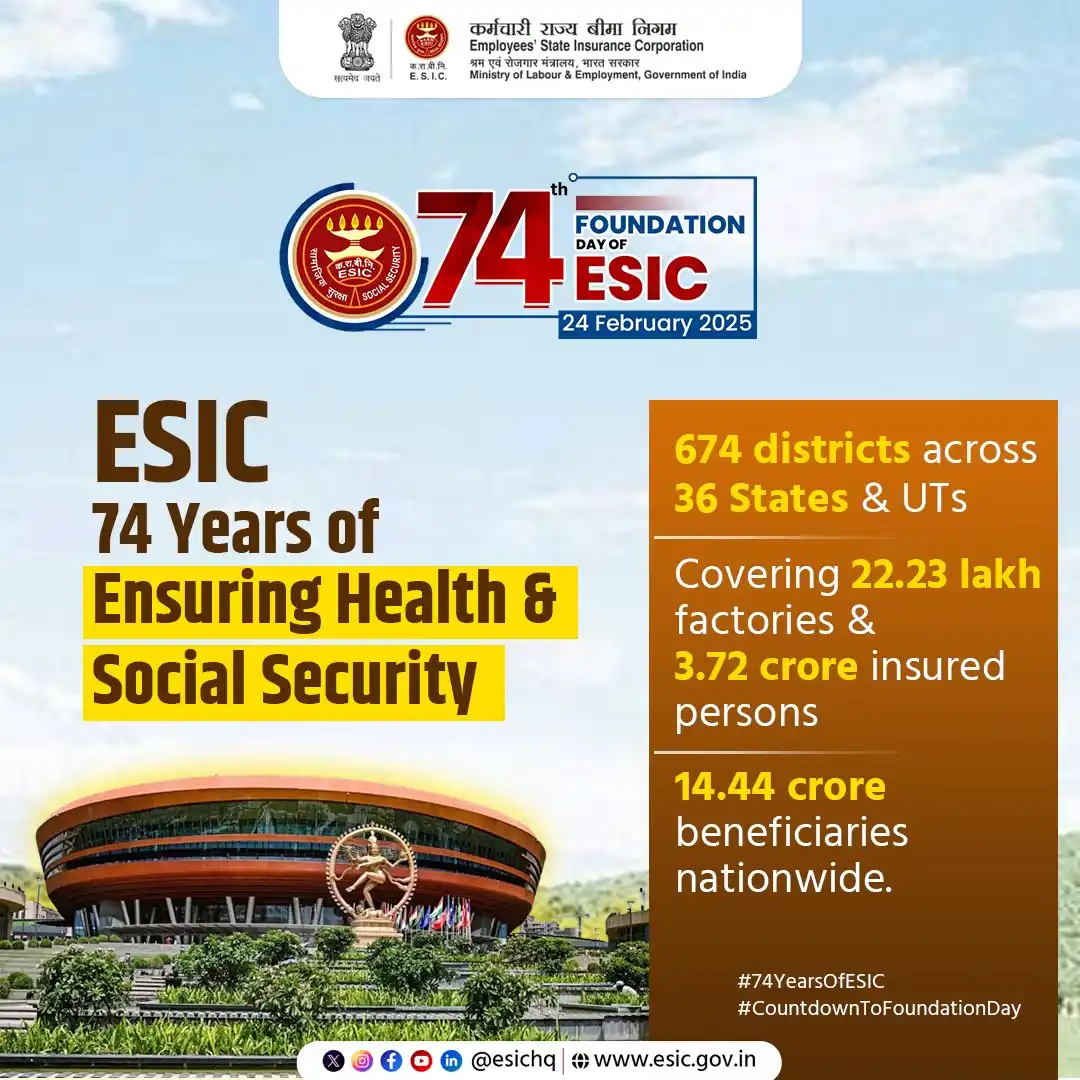Image from ESIC: *Celebrating 74 Years of ESIC’s Dedication to Health & Social Security...