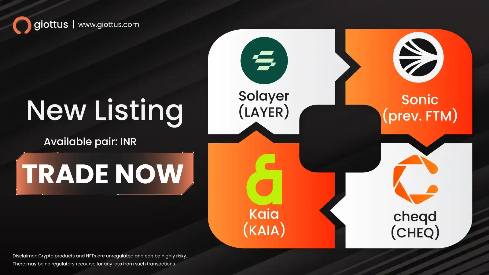 Image from Giottus Crypto Platform: 💎 4 New Crypto Listings on Giottus! 💎 🚀 Solayer - $LAYER 🚀 Sonic ...
