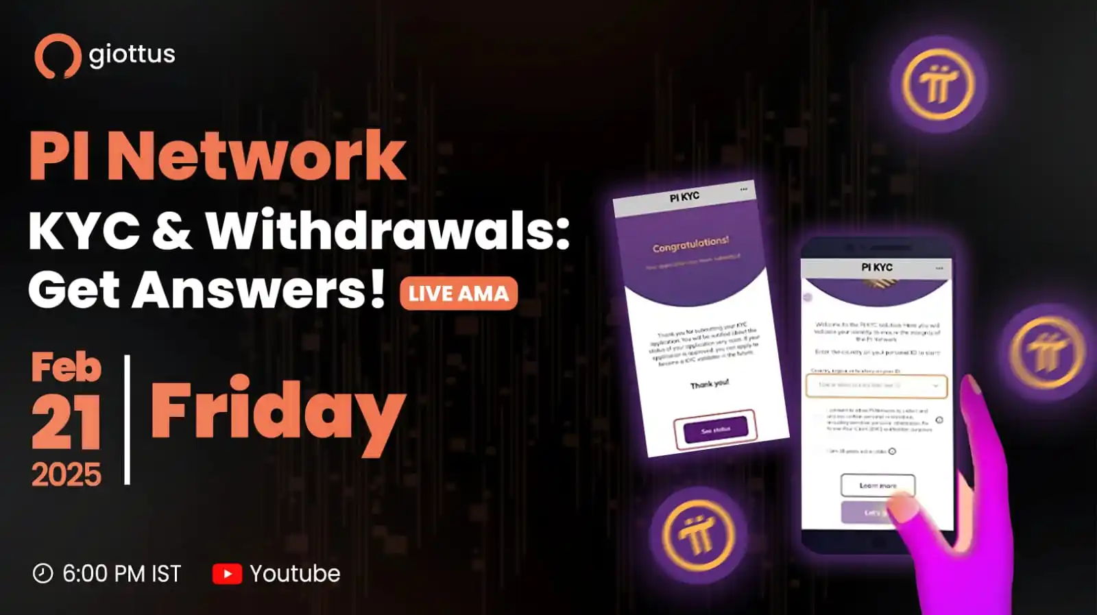 Image from Giottus Crypto Platform: 🚀 Got questions about $PI Network KYC & withdrawals? We’ve got answe...