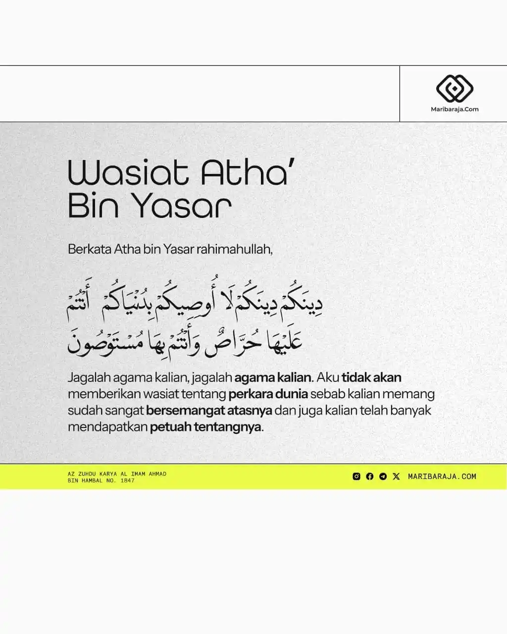 Image from Grup WA At-Tadzkiroh: *WASIAT ATHA' BIN YASAR*  -_-_-_-_-_-_-_-_-_-_-_-_-_-_-_-  Berkata Ath...