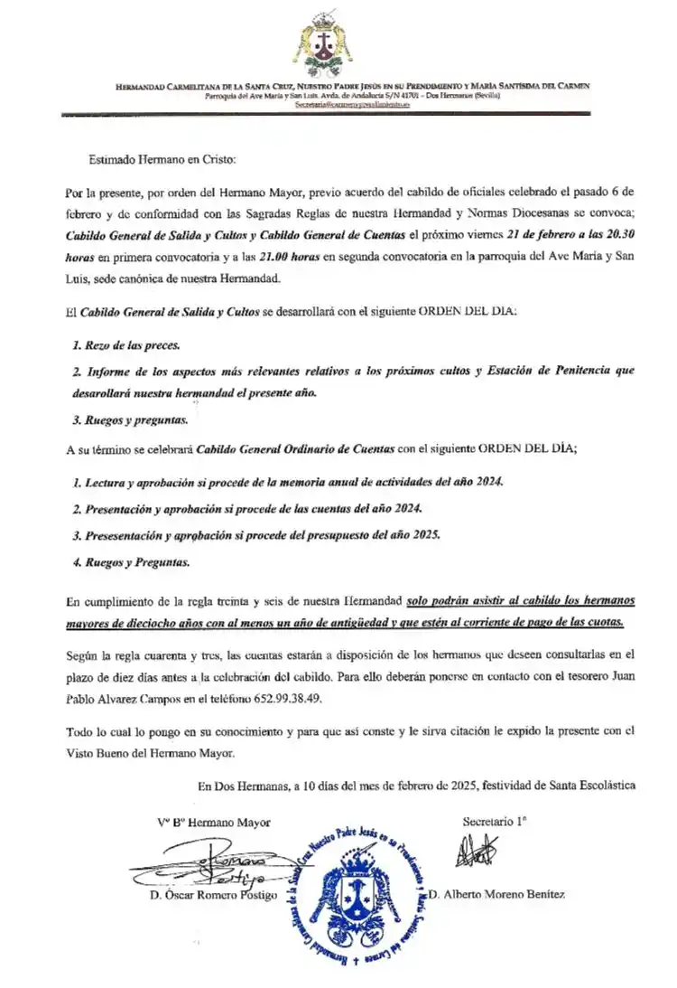 HERMANDAD DE NUESTRO PADRE JESÚS EN SU PRENDIMIENTO Y MARÍA SANTÍSIMA DEL CARMEN post