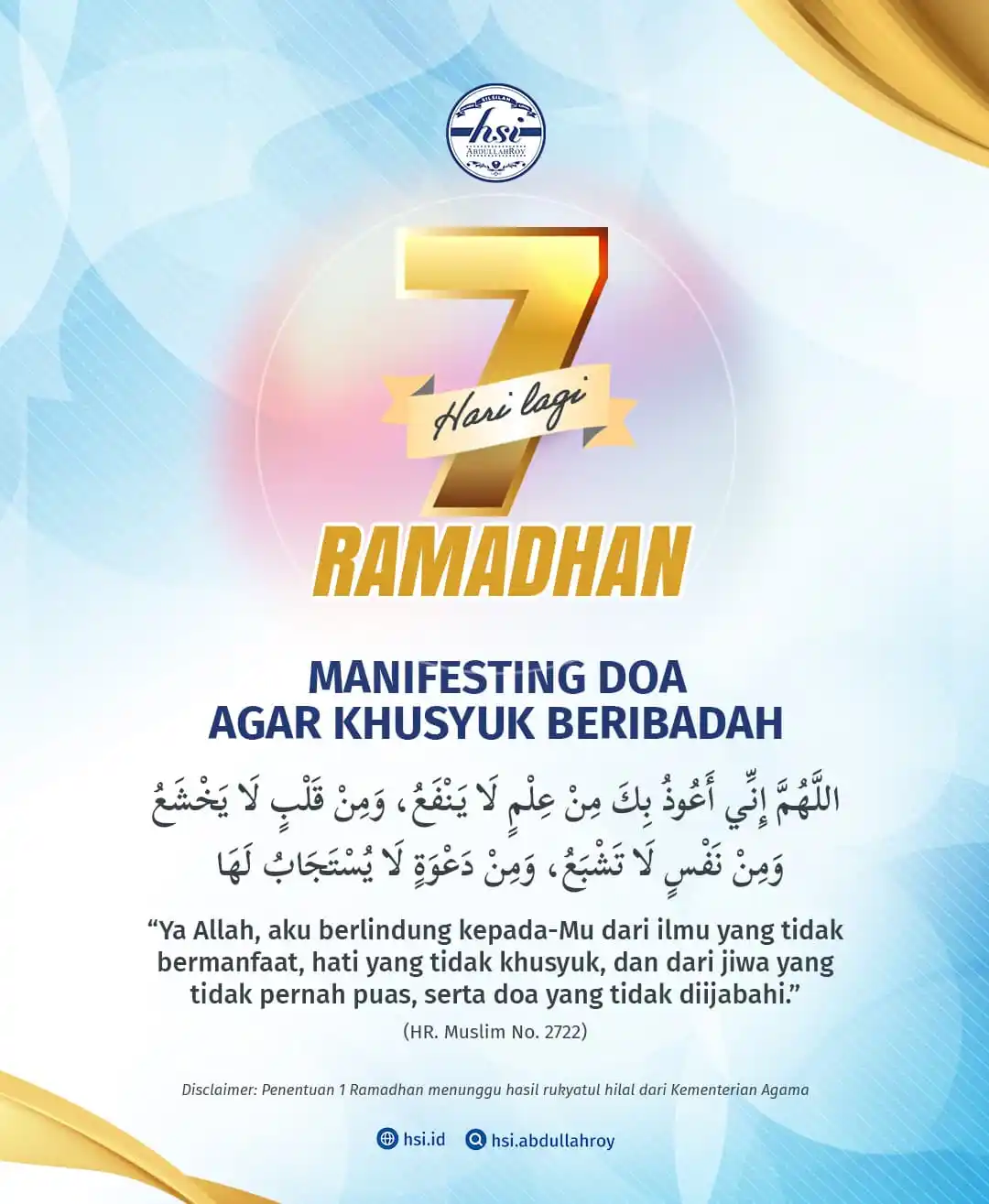 Image from HSI AbdullahRoy: Doa termasuk kunci untuk meraih kekhusyukan dalam ibadah. Perbanyaklah...
