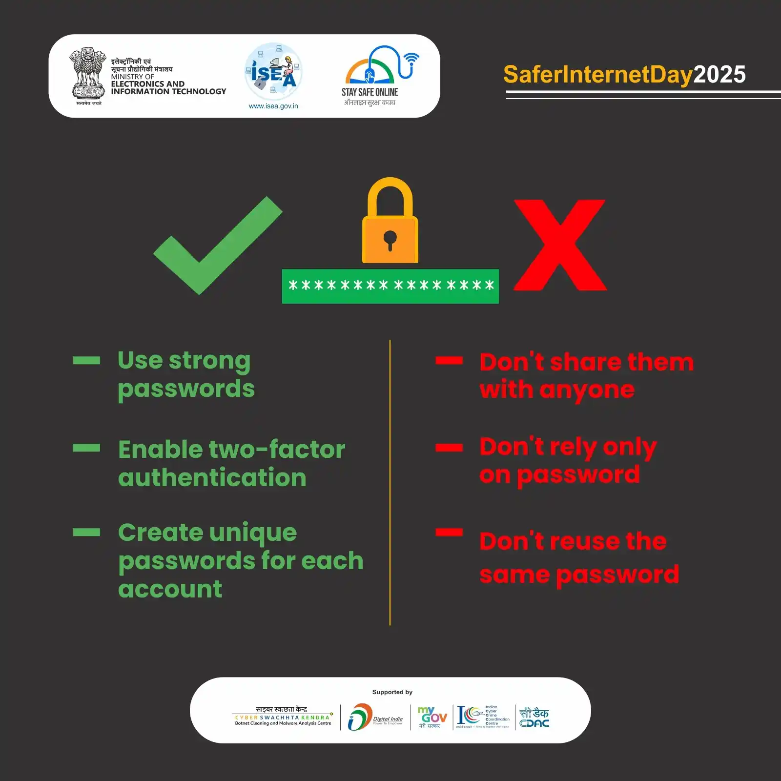 Image from ISEA - Cybersecurity Awareness & Digital Safety Updates : 🎉🔐 Safer Internet Day 🔐🎉 Best Practices & Common Mistakes in Pass...