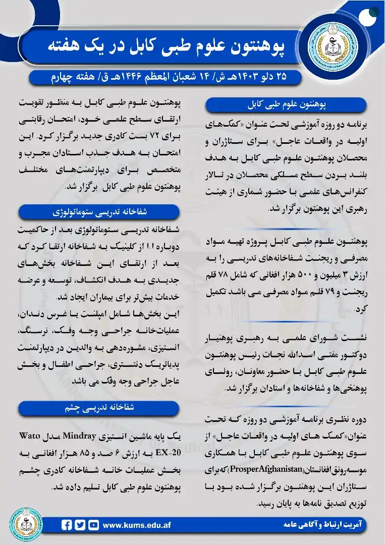 کابل طبي علومو پوهنتون نشرات post