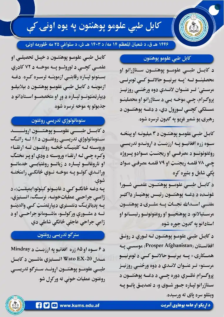 کابل طبي علومو پوهنتون نشرات post