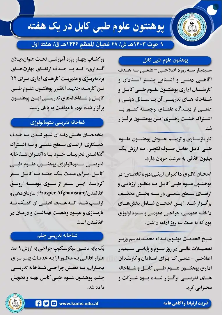 کابل طبي علومو پوهنتون نشرات post