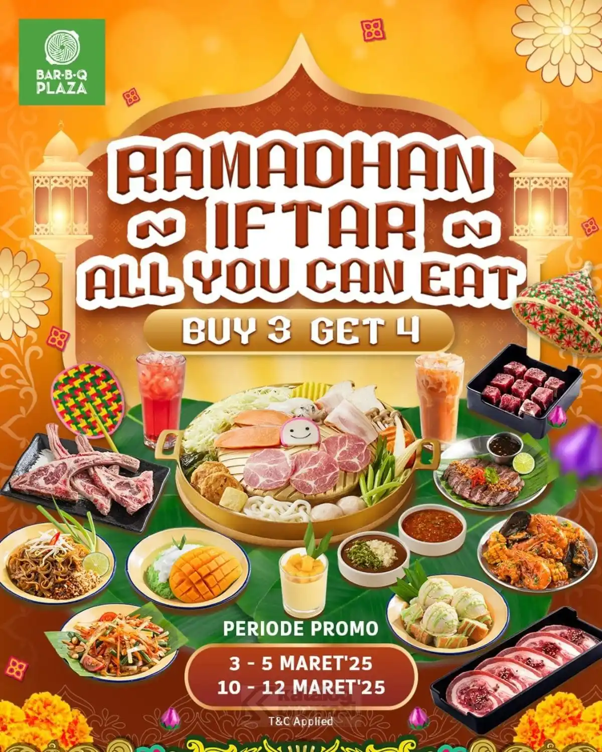 Image from KATALOGPROMOSI: 🔥 Promo Bar.B.Q Plaza Buy 3 Get 4 buat bukber makin puas! Dari tangga...