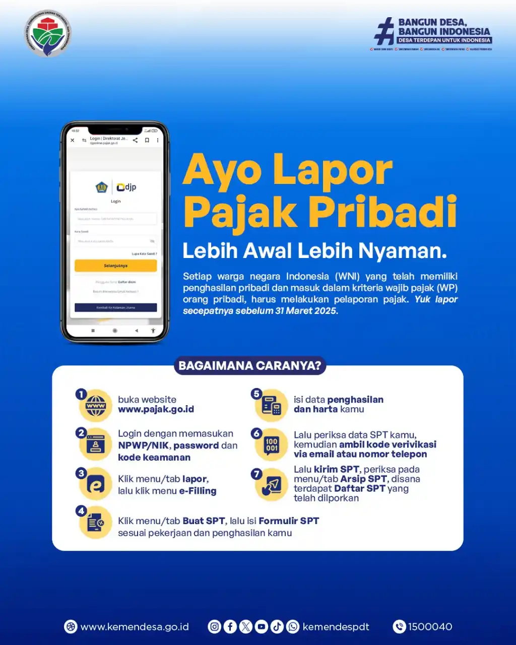 Image from KEMENDES PDT: Yuk, segera laporkan SPT Tahunan sebelum batas waktu berakhir! 📝✅ 📅...