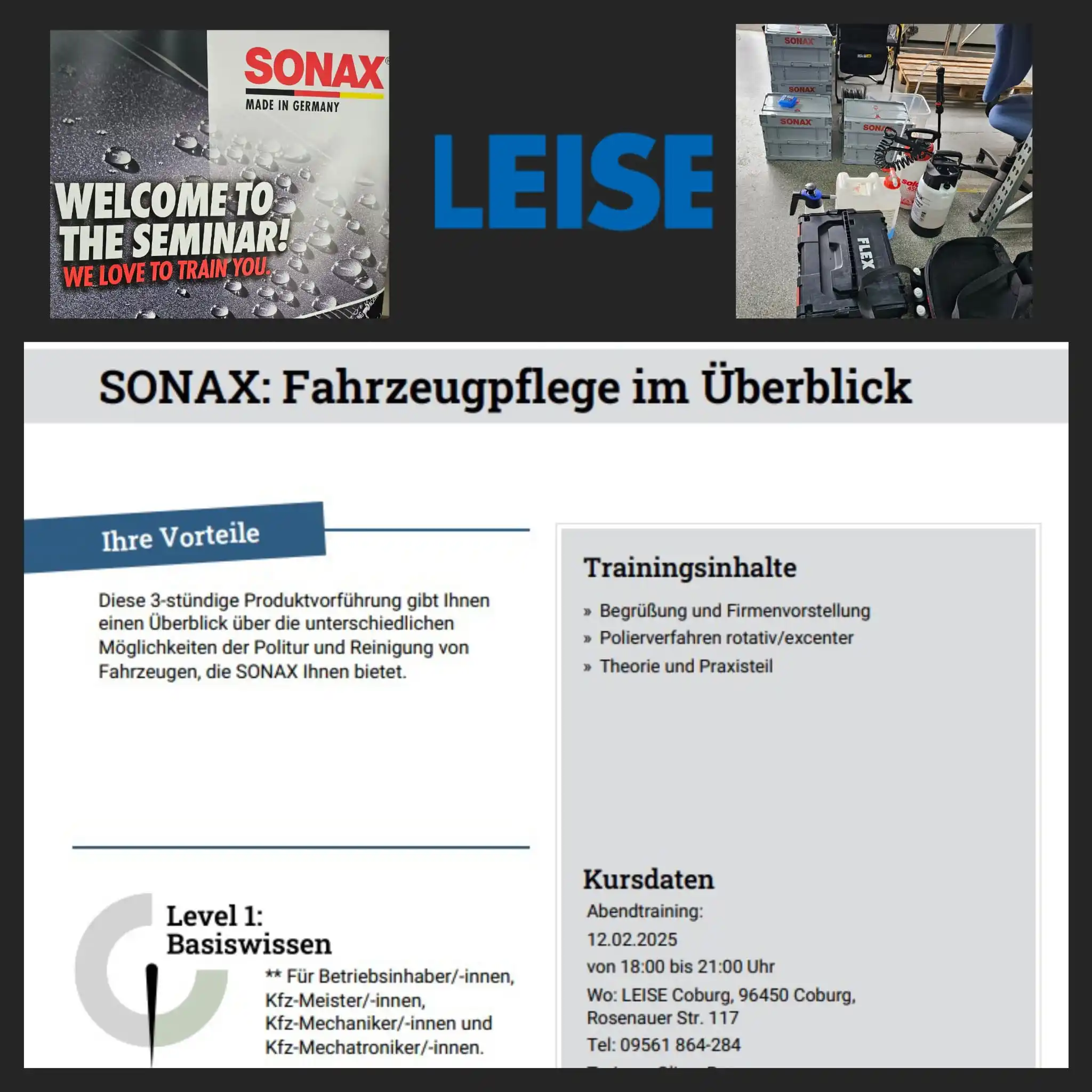 Image from LEISE GmbH & CO. KG: 🚗✨ Sonax Abendveranstaltung – Fahrzeugpflege im Überblick ✨🚗 Erlebe...