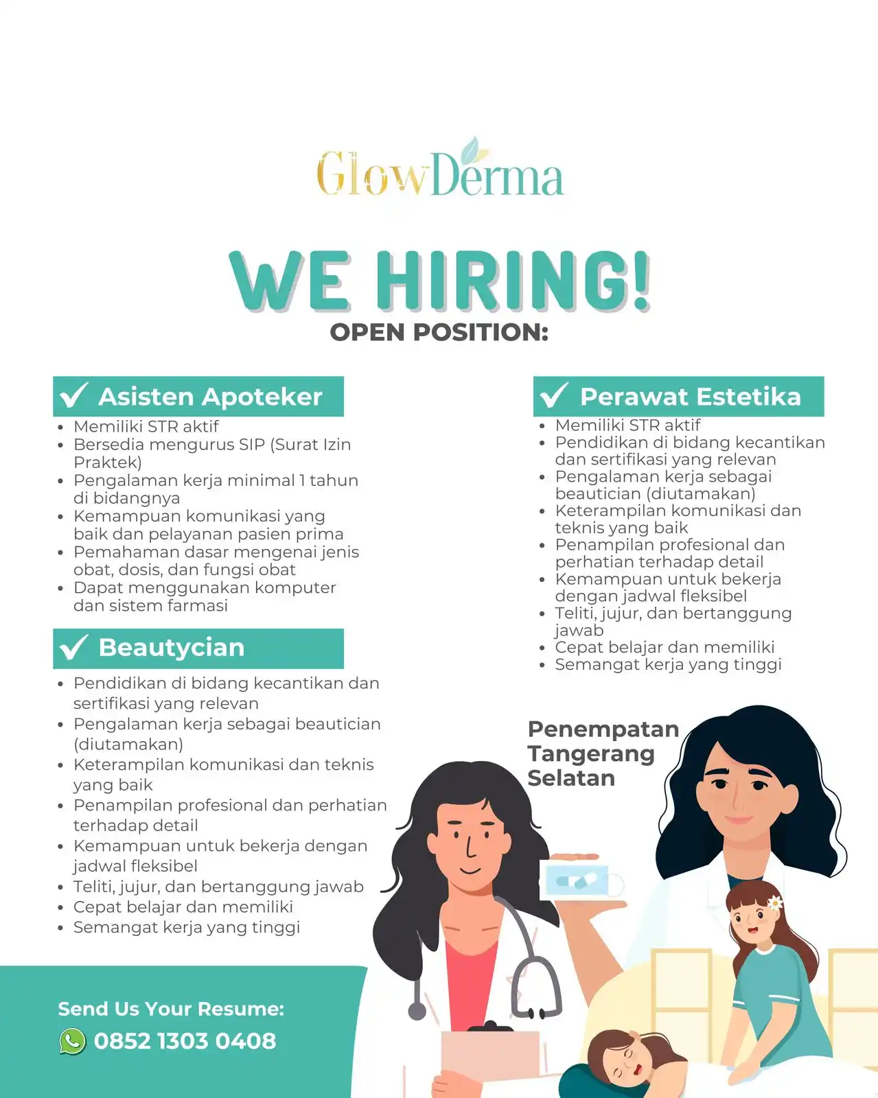 Image from Loker Jabodetabekkar: GLOW DERMA WE ARE HIRING ASISTEN APOTEKER BEAUTYCIAN PERAWAT ESTETIK...