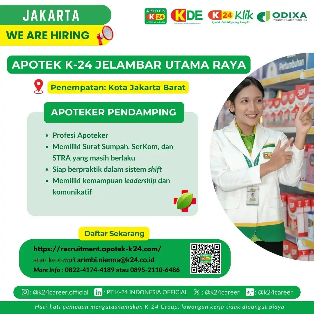 Image from Loker Jabodetabekkar: APOTEK K24 WE ARE HIRING APOTEKER PENDAMPING • Profesi Apoteker • Me...
