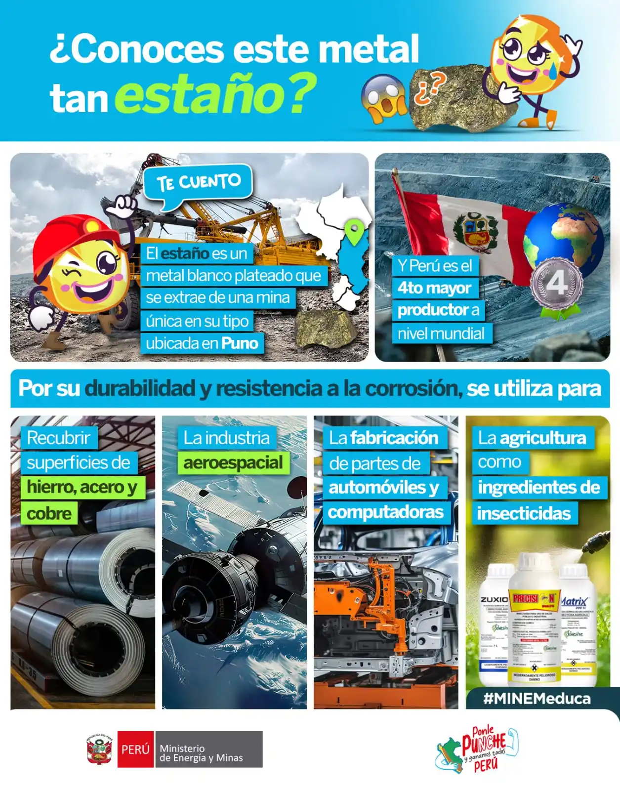 Image from Ministerio de Energía y Minas: ☝🏽El estaño se extrae de una mina única en su tipo ubicada en Puno y ...