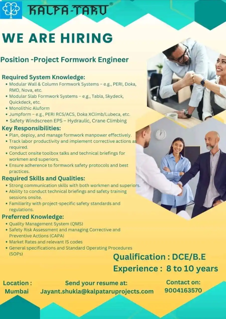 Image from MY INDIA EMPLOYMENT: Project formwork engineer...