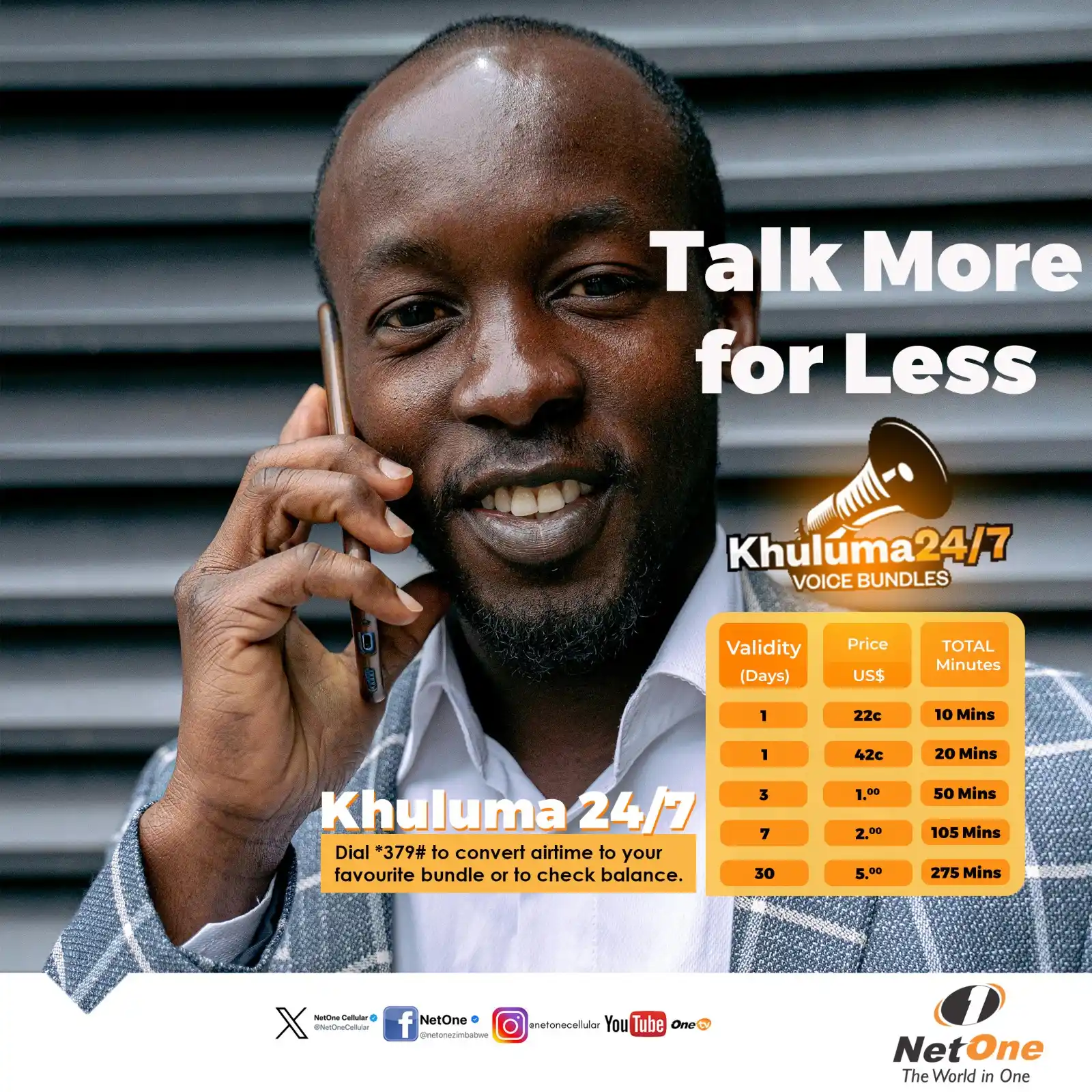 Image from NetOne Cellular Zimbabwe: Our *Khuluma 24/7* 📞 voice bundle lets you make calls to any local ne...