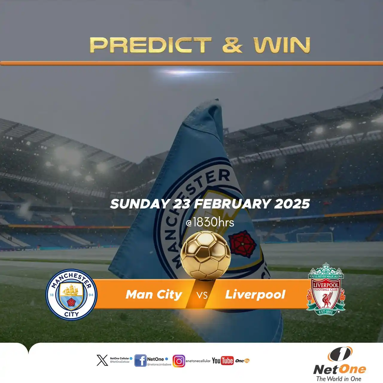 Image from NetOne Cellular Zimbabwe: *⚽ Predict & Win Challenge! ⚽🏆* 🔵 Manchester City vs 🔴 Liverpool t...