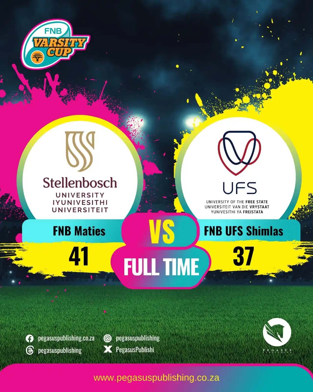 Image from Pegasus Publishing: 𝗥𝗘𝗦𝗨𝗟𝗧𝗦 𝗜 FNB Maties vs FNB UFS Shimlas 💥 <a class="text-blu...