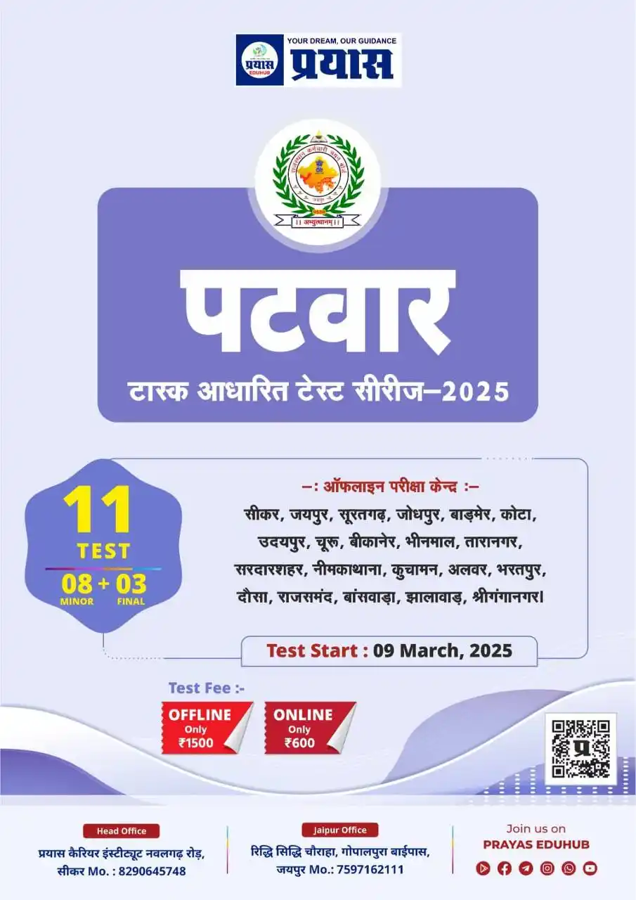 Image from Prayas Eduhub: 📢 *बड़ी खुशखबरी: पटवार टास्क आधारित टेस्ट सीरीज 2025* *प्रिय विद्यार्...