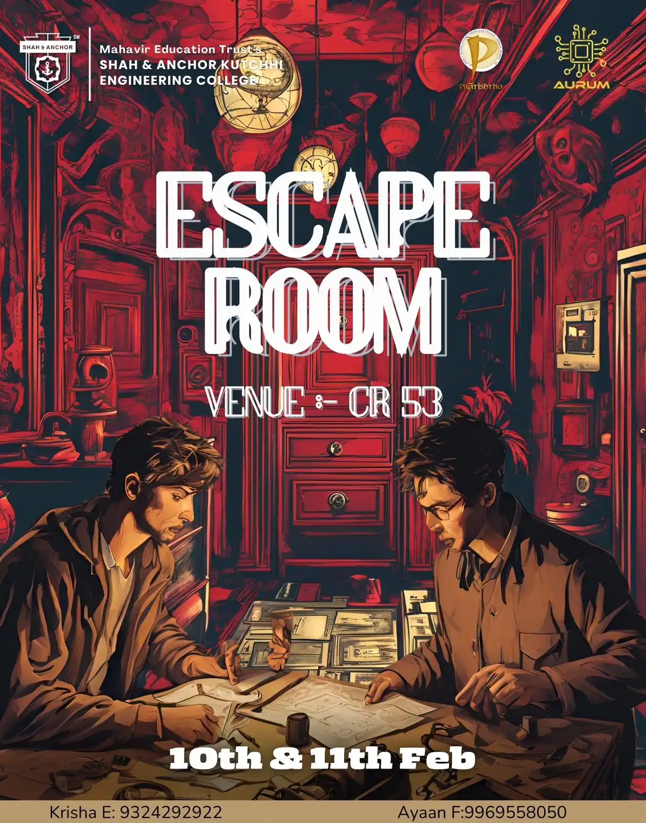 Image from SAKEC Pratishtha 2024-25✨: 📢 Pratishtha 2025 | AURUM Presents 🔐 Escape Room Challenge 🔐 🕵️...