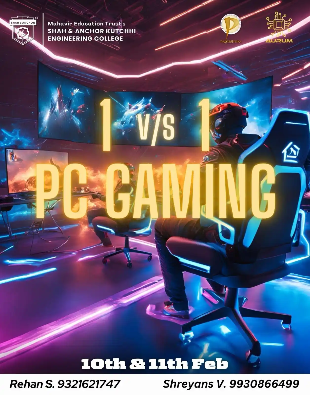 Image from SAKEC Pratishtha 2024-25✨: 🔥 PRATISHTHA 2025 🔥 🎮 AURUM PRESENTS: 1V1 PC BATTLE! 🎮 ⚡ Think you...