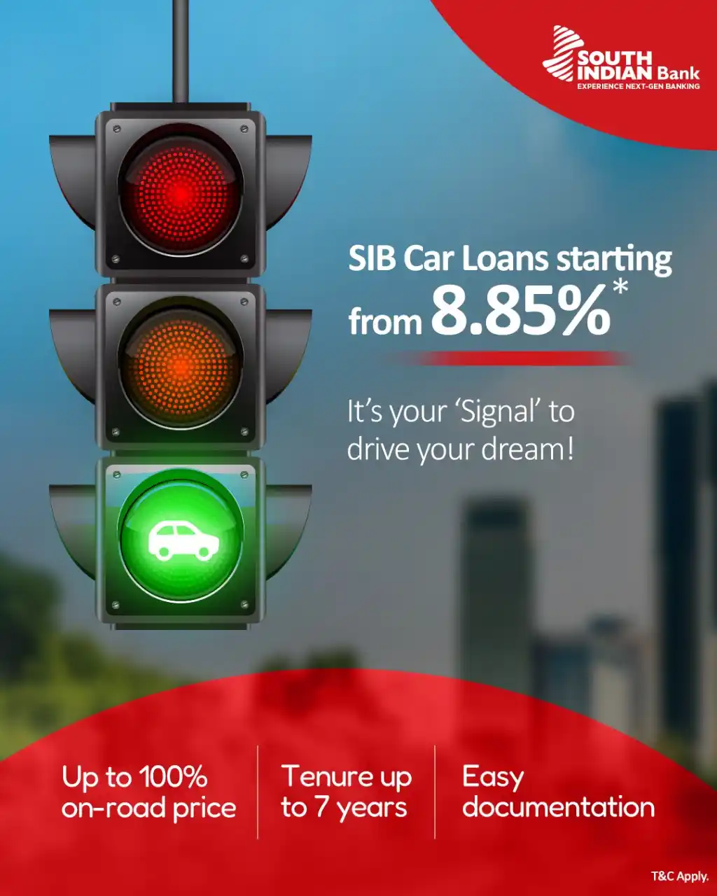 Image from South Indian Bank: Green light for your dream ride! With SIB Car Loans starting from 8.8...