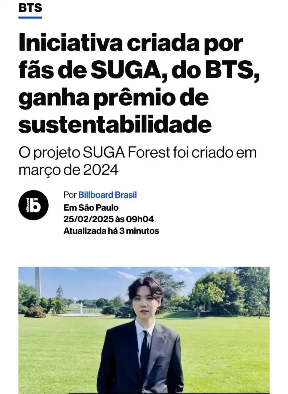 Image from Suga Agustd🍊🪷🖤💜: Billboard Brasil informa sobre el reciente reconocimiento del Bosque <...