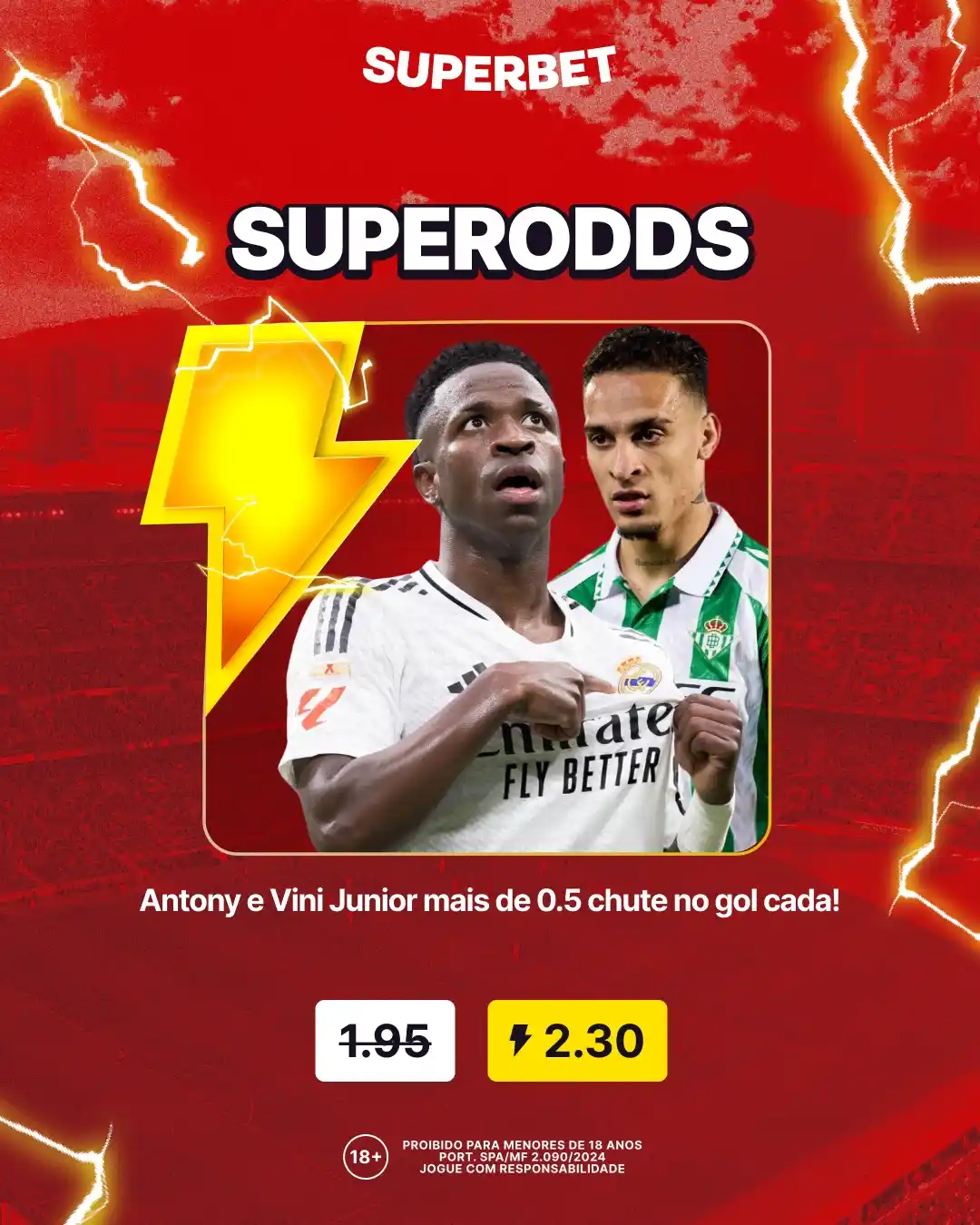Image from Superbet Brasil 🇧🇷 : Se liga nessas SUPERODDS! 🔥 Antony e Vini Jr. pra dar mais de 0.5 ch...