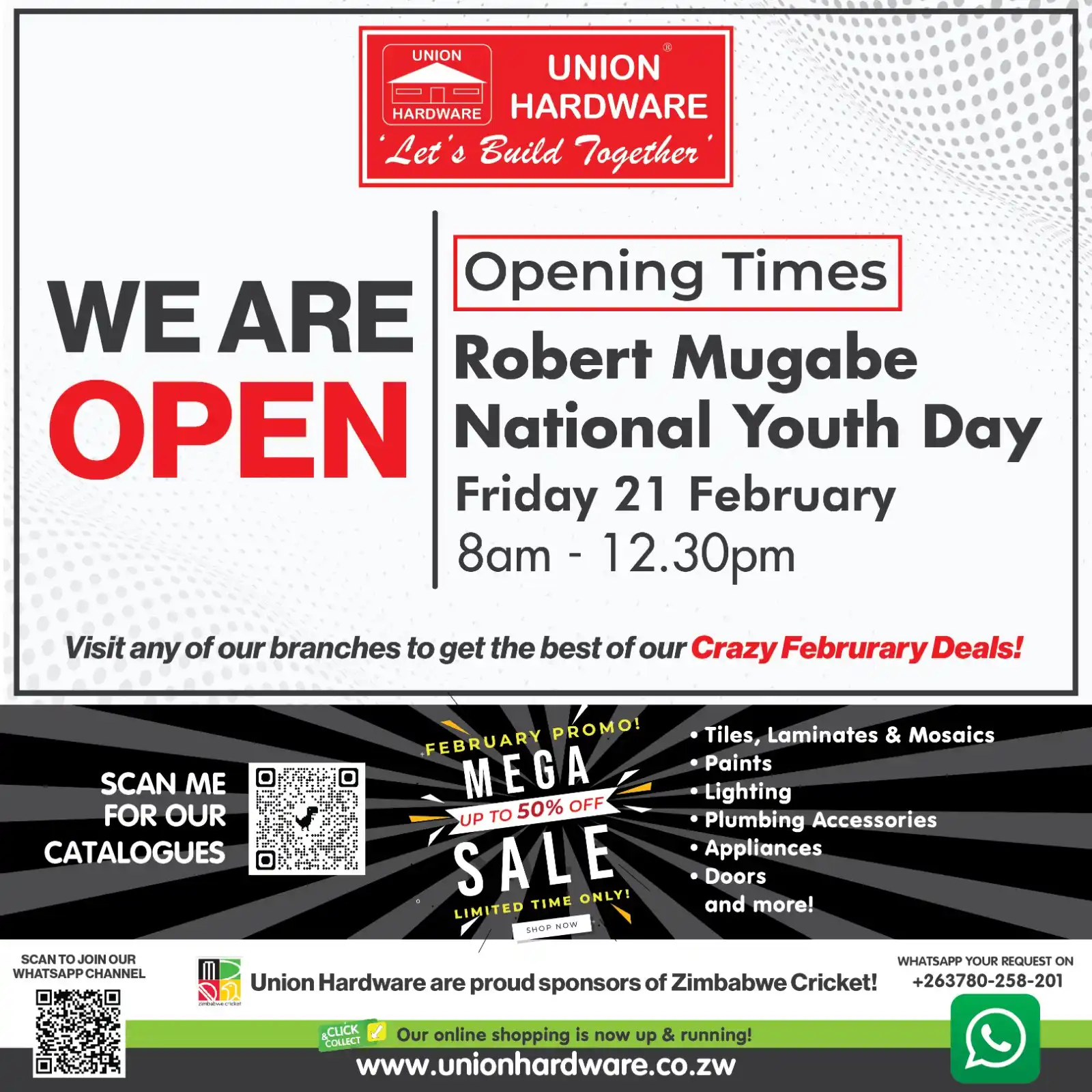 Image from Union Hardware Zimbabwe: 🛠️ Shop & Save this Robert Mugabe National Youth Day! 🛠️ We’re OPEN ...