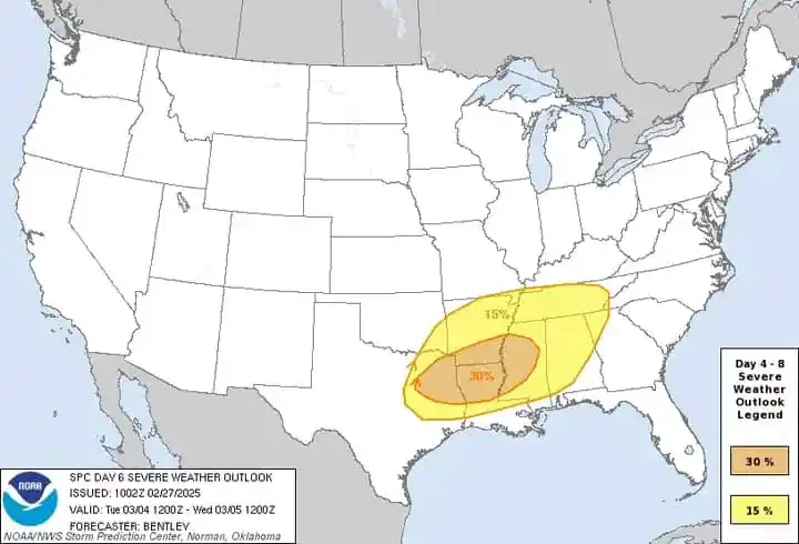 Image from Vigilancia Tropical ✅: 🚨AVISO: ⛈️Brote de tiempo severo en los Estados Unidos🇺🇸para el pró...