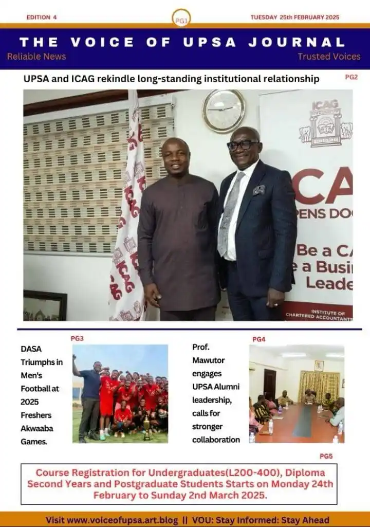 Image from VOICE_Of_UPSA : *TODAY’S HEADLINES ON THE VOICE OF UPSA JOURNAL* 📰 🔻UPSA and ICAG r...