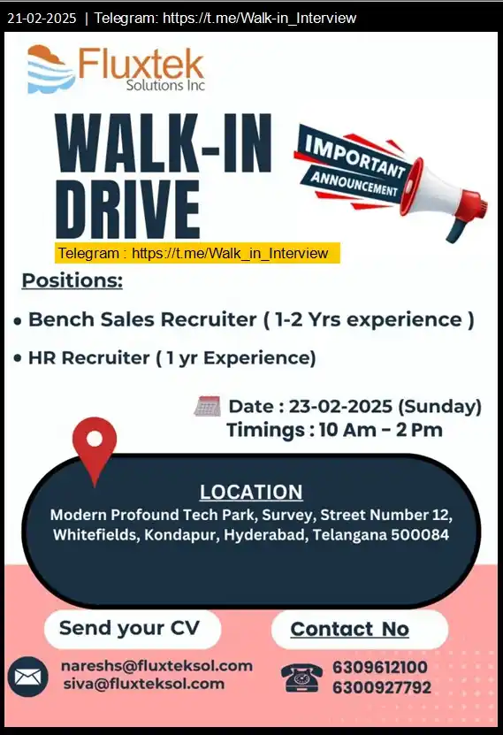 Walk-In Interview Jobs & Careers post