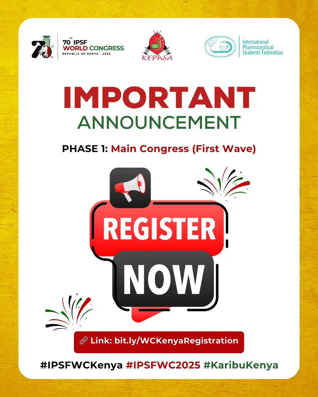 Image from 70th IPSF World Congress 2025 🇰🇪: 🚨🎉 The Wait is Over — *Registration for the 70th IPSF World Congress...