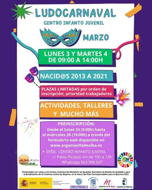 Image from Agenda y eventos del Ayuntamiento de Argamasilla de Alba: 🎭✨ ¡Llega el *LUDOCARNAVAL* al Centro Infanto Juvenil! ✨🎭 👧🧒 Para ...
