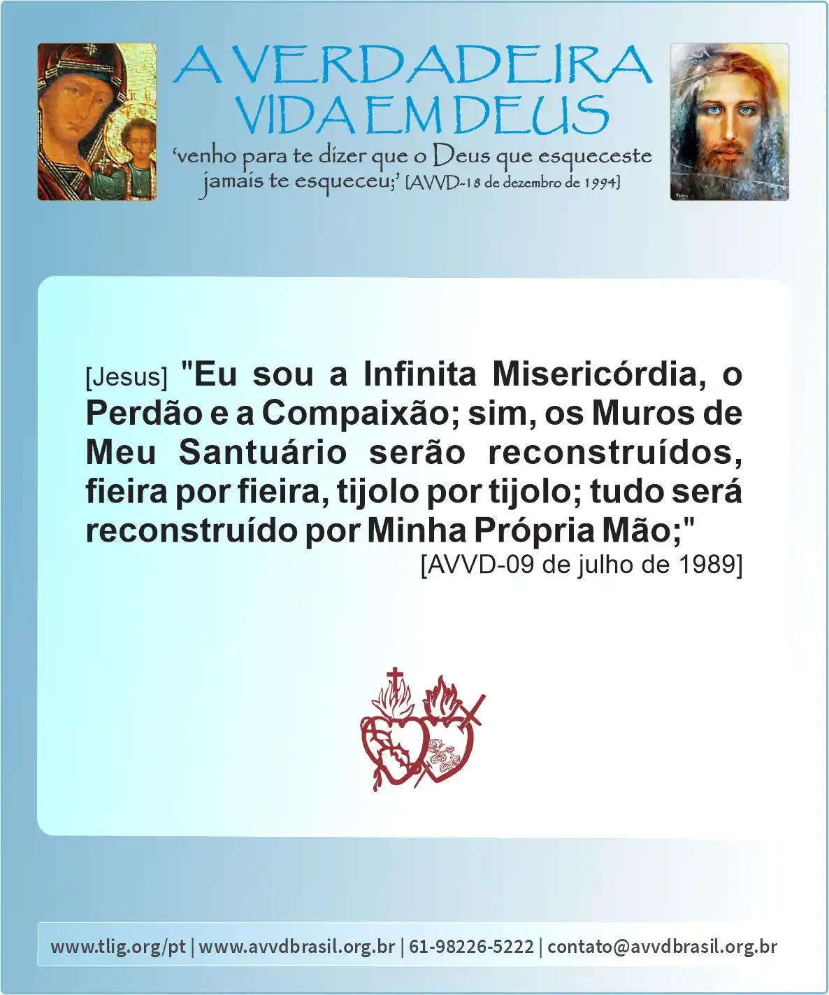 Image from AVVDBrasil: Nossos Dois Corações triunfarão: Data: 27/02/2025 MARATONA COM JESUS: *Os Muros de Meu Santuário serão ...
