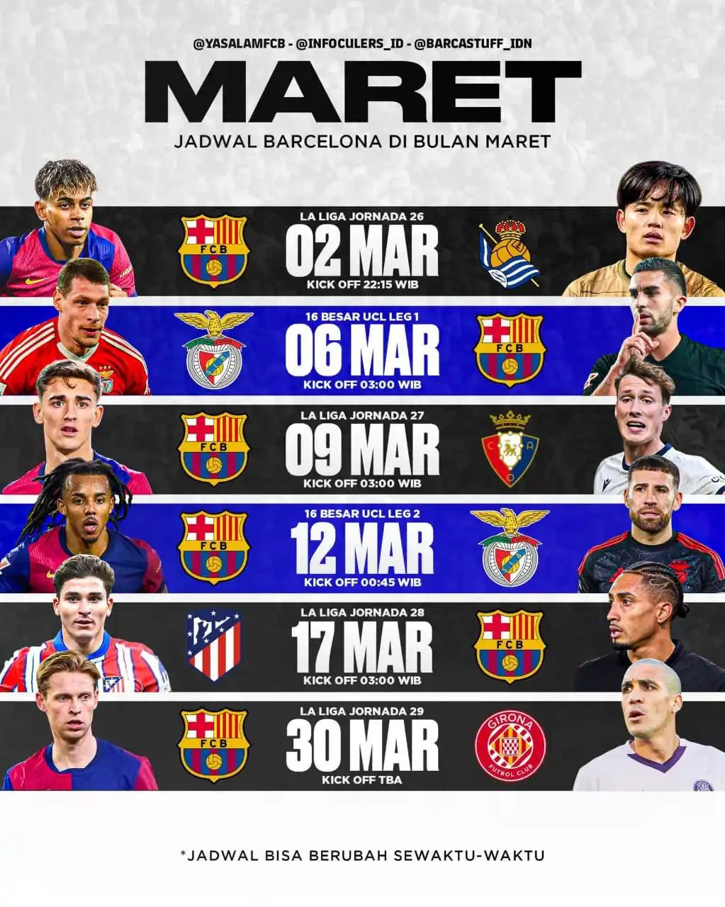 Image from Barca Stuff Indonesia: 🗓️ | Jadwal Barcelona di bulan Maret! Semoga bisa sapu bersih 🤲 <a...