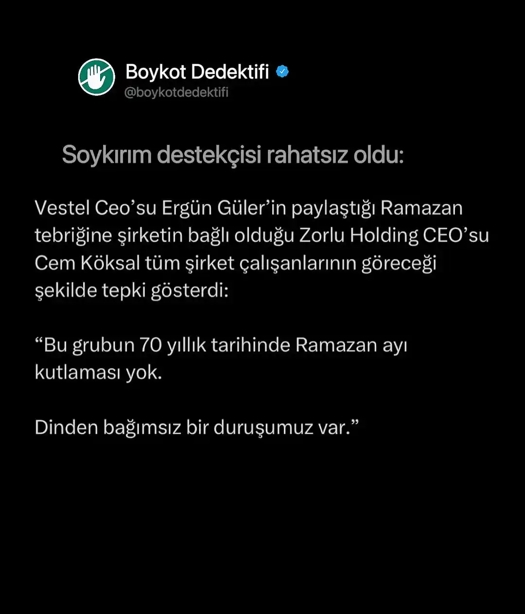 BOYKOT ÇAĞRISI post