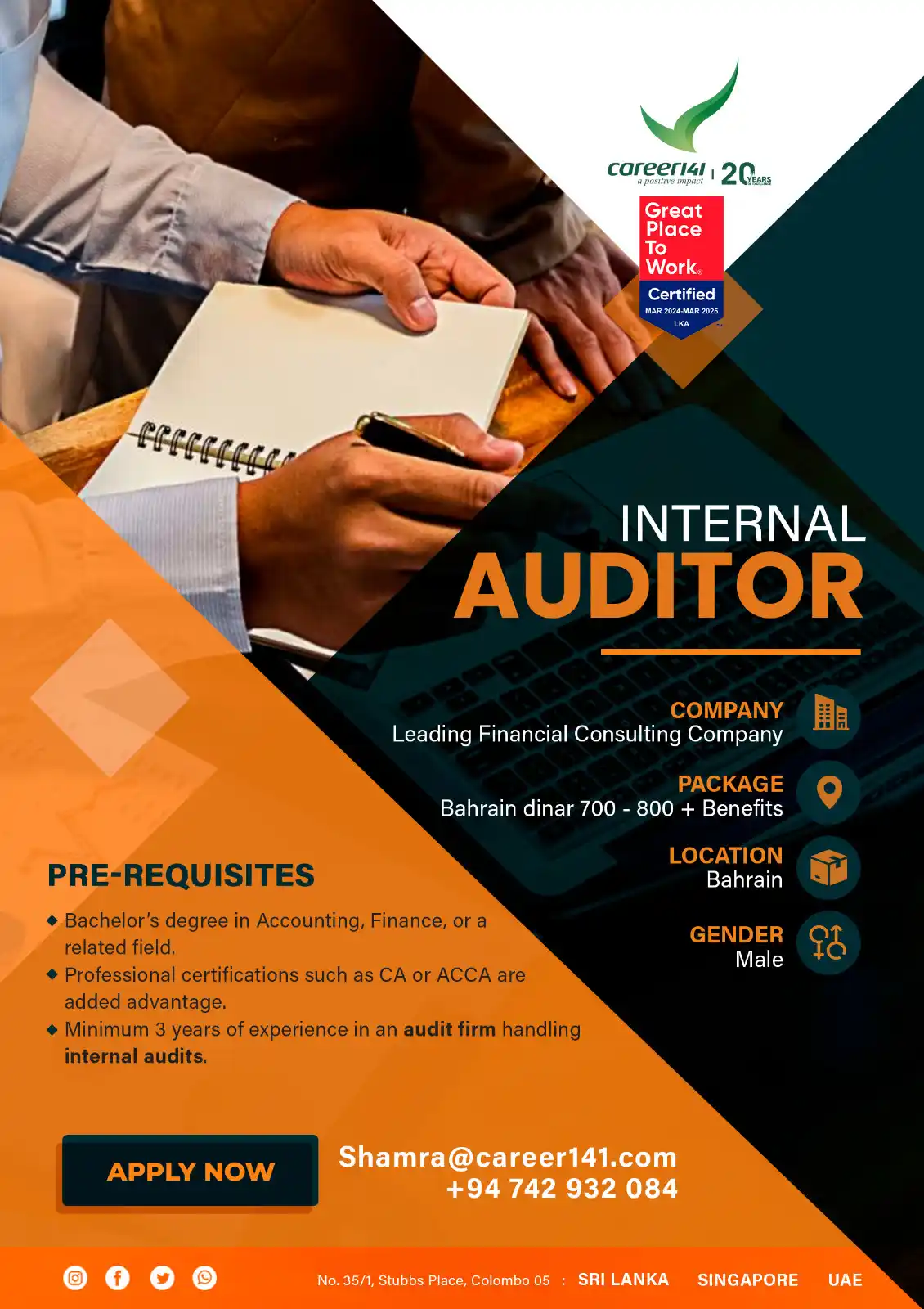 CAREER141 FINANCE OPENINGS post