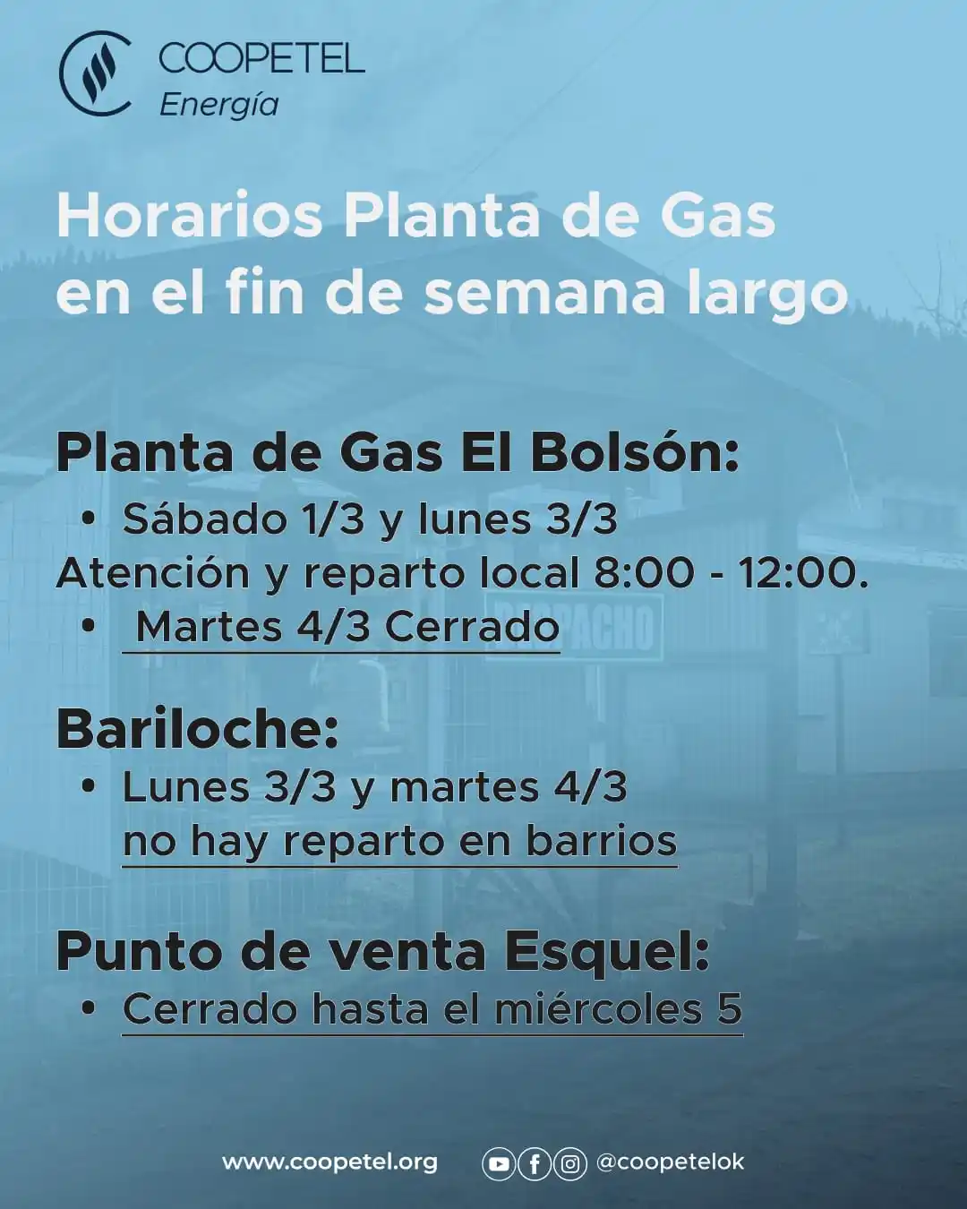 Image from Coopetel: Horarios Coopetel Energía durante el fin de semana largo...