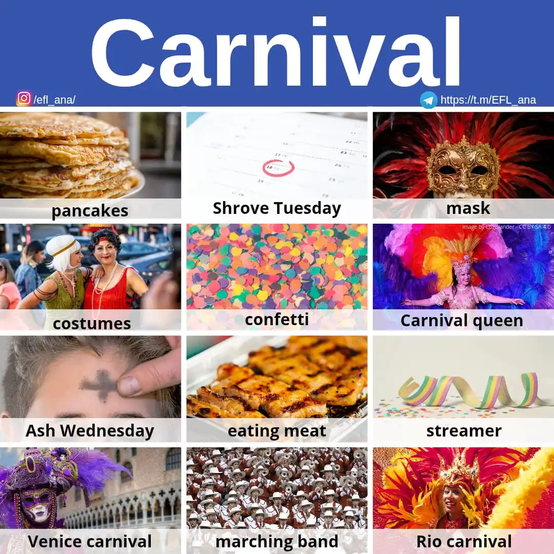 Image from EFL_ana English: 🔹Carnival is almost here so let's get ready with some useful words in...