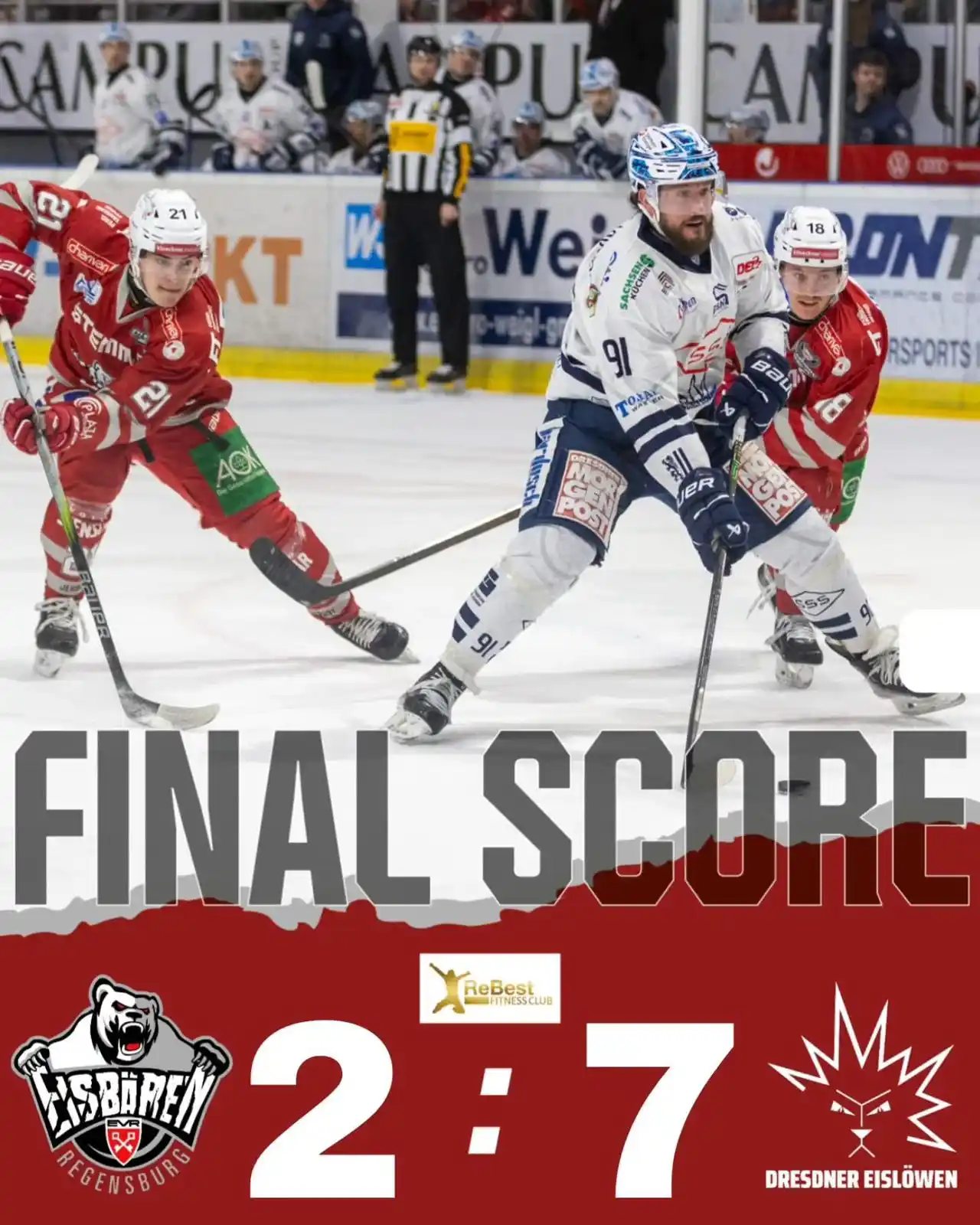 Image from Eisbären Regensburg: SPITZENREITER ZU STARK: EISBÄREN VERLIEREN 2:7 Gegen starke Dresdner ...