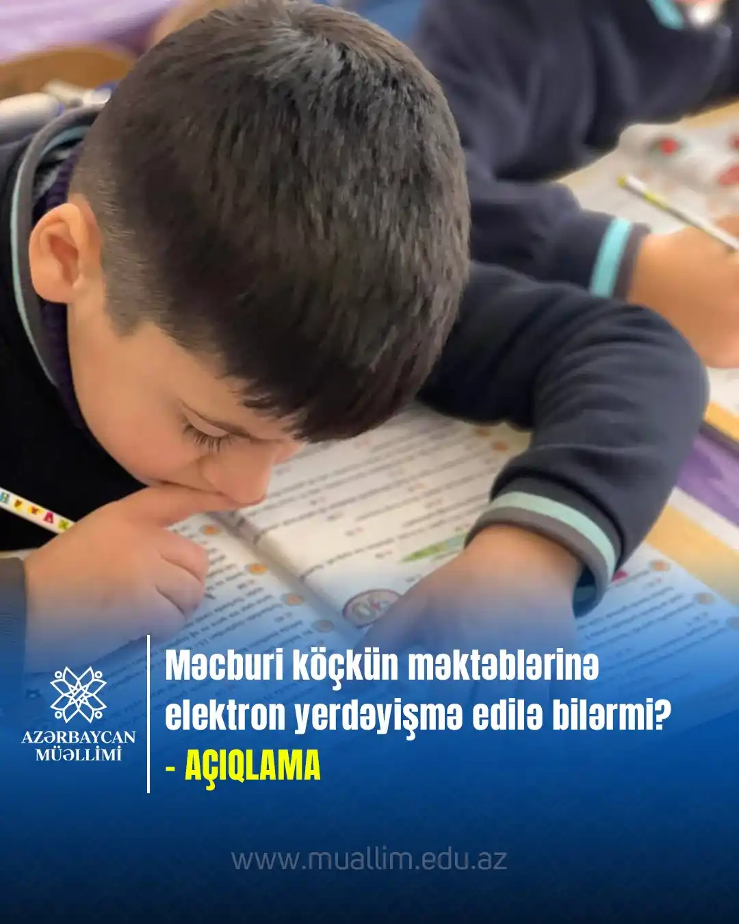 Image from Elm və təhsil media: Məcburi köçkün məktəblərinə elektron yerdəyişmə edilə bilərmi?   Ətraf...