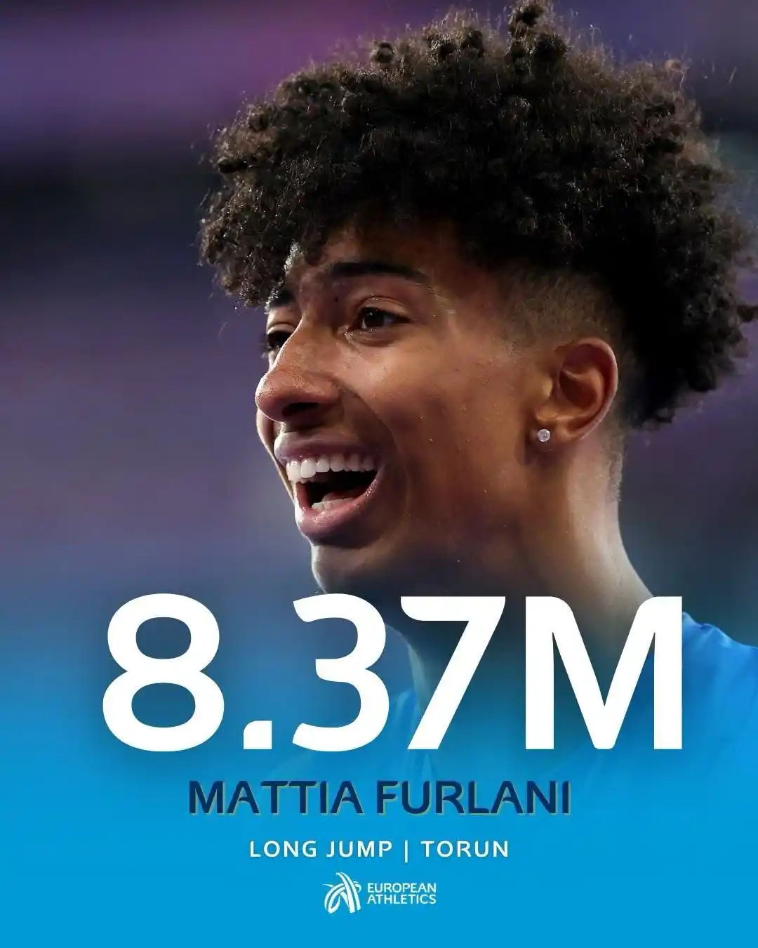 Image from European Athletics: Mattia means business! 😤 8️⃣.3️⃣7️⃣m in the long jump at the Coperni...
