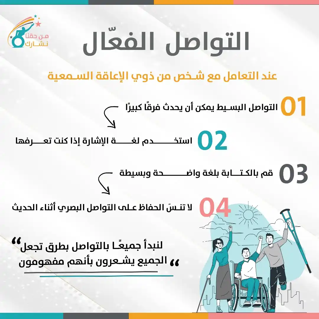 Image from فريق معاً المجتمعي: 😍التواصل الفعّال يصنع الفرق 🤝 عند التحدث مع شخص من ذوي الإعاقة السمع...
