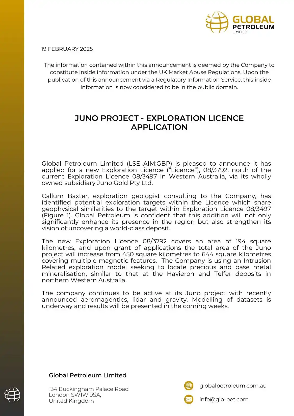 GEO Exploration (formerly Global Petroleum) post