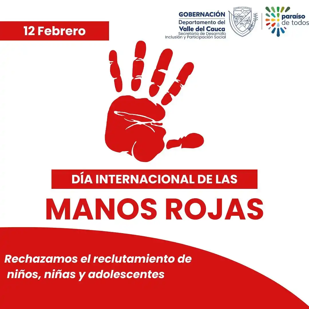 Image from GOBERNACIÓN DEL VALLE  OFICIAL: 🚸 *¡Manos rojas por la infancia!* 🛑🕊️  Hoy *alzamos nuestras voces ...
